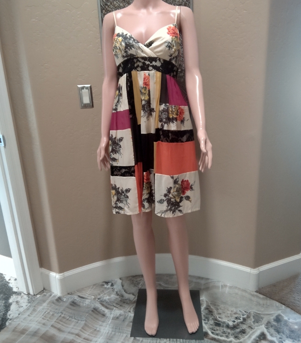 Muse for Boston Proper Silk Bra Top Boho Patchwork Thin Strap Dress